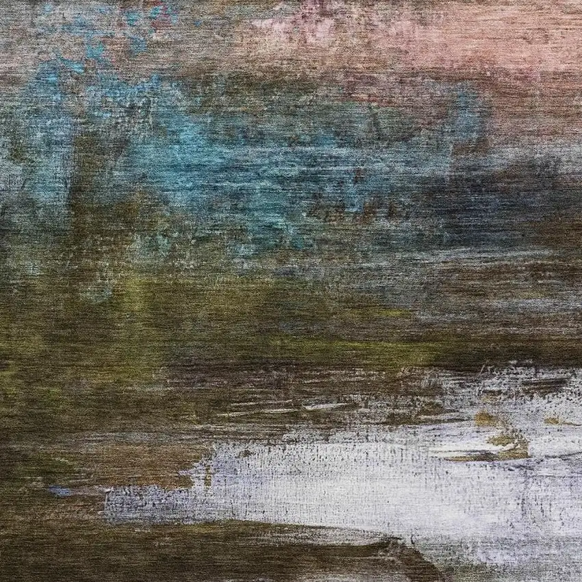 Brown And Teal Abstract Washable Area Rug With UV Protection Photo 3