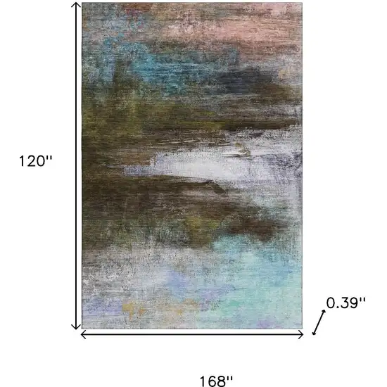 Brown And Teal Abstract Washable Area Rug With UV Protection Photo 9