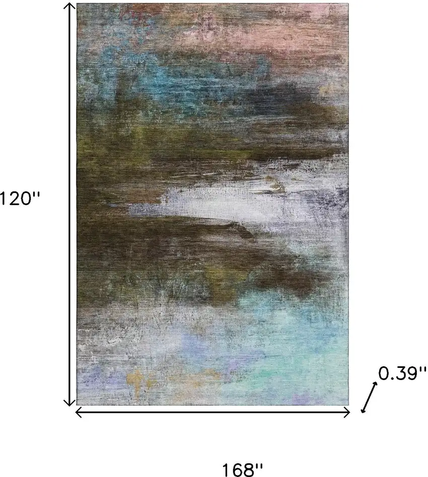 Brown And Teal Abstract Washable Area Rug With UV Protection Photo 9