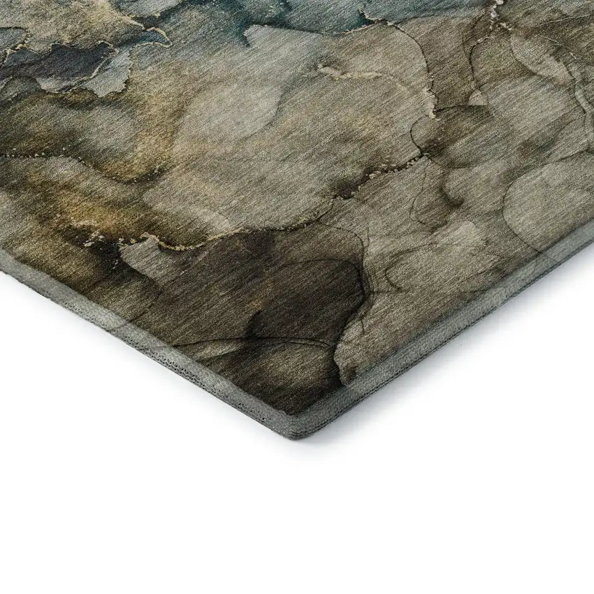Brown And Teal Abstract Washable Area Rug With UV Protection Photo 7