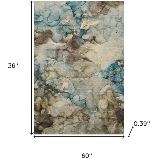 Brown And Teal Abstract Washable Area Rug With UV Protection Photo 9