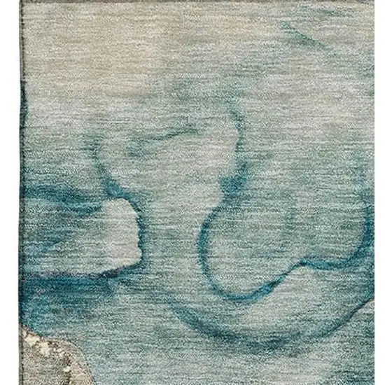 Brown And Teal Abstract Washable Area Rug With UV Protection Photo 3