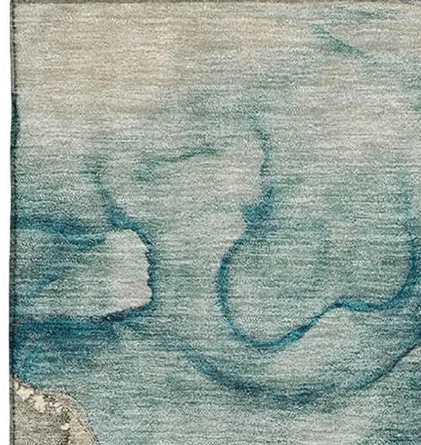 Brown And Teal Abstract Washable Area Rug With UV Protection Photo 3