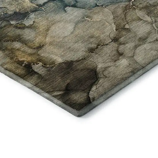 Brown And Teal Abstract Washable Area Rug With UV Protection Photo 6