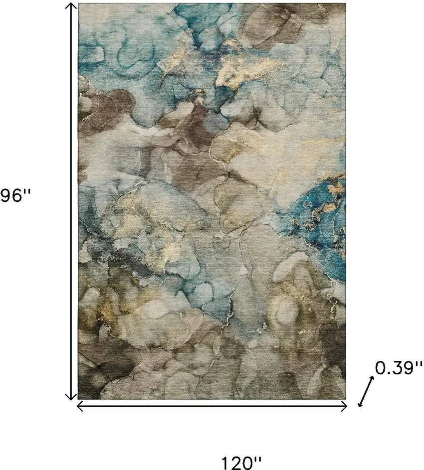 Brown And Teal Abstract Washable Area Rug With UV Protection Photo 8