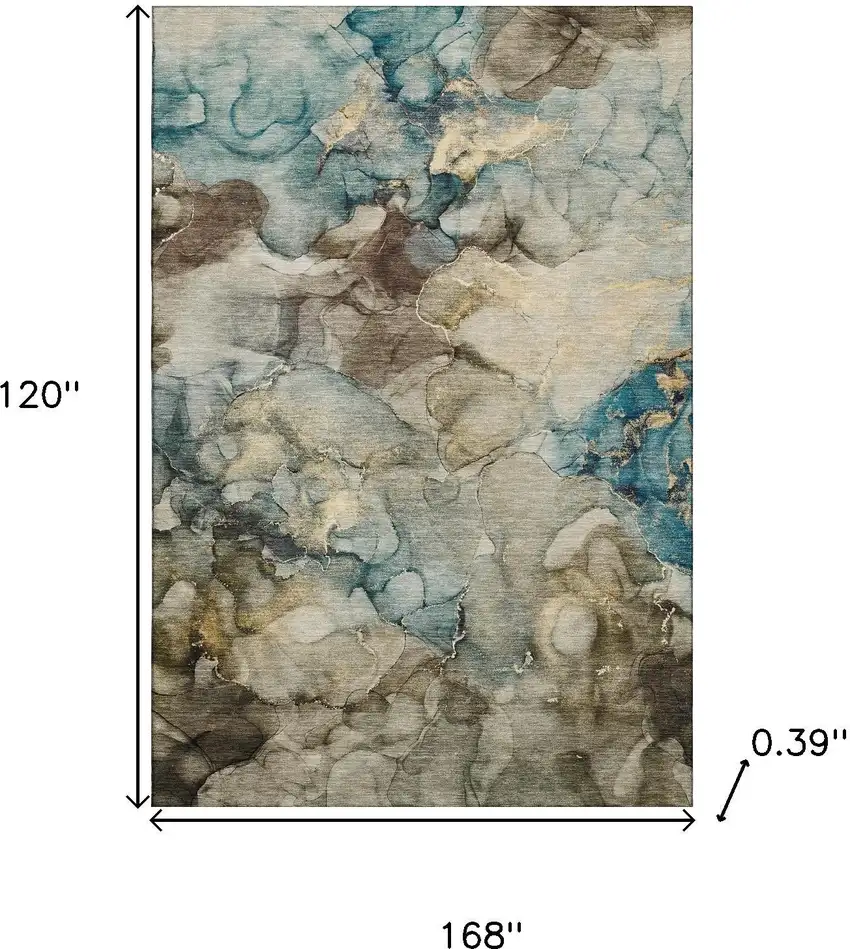 Brown And Teal Abstract Washable Area Rug With UV Protection Photo 9