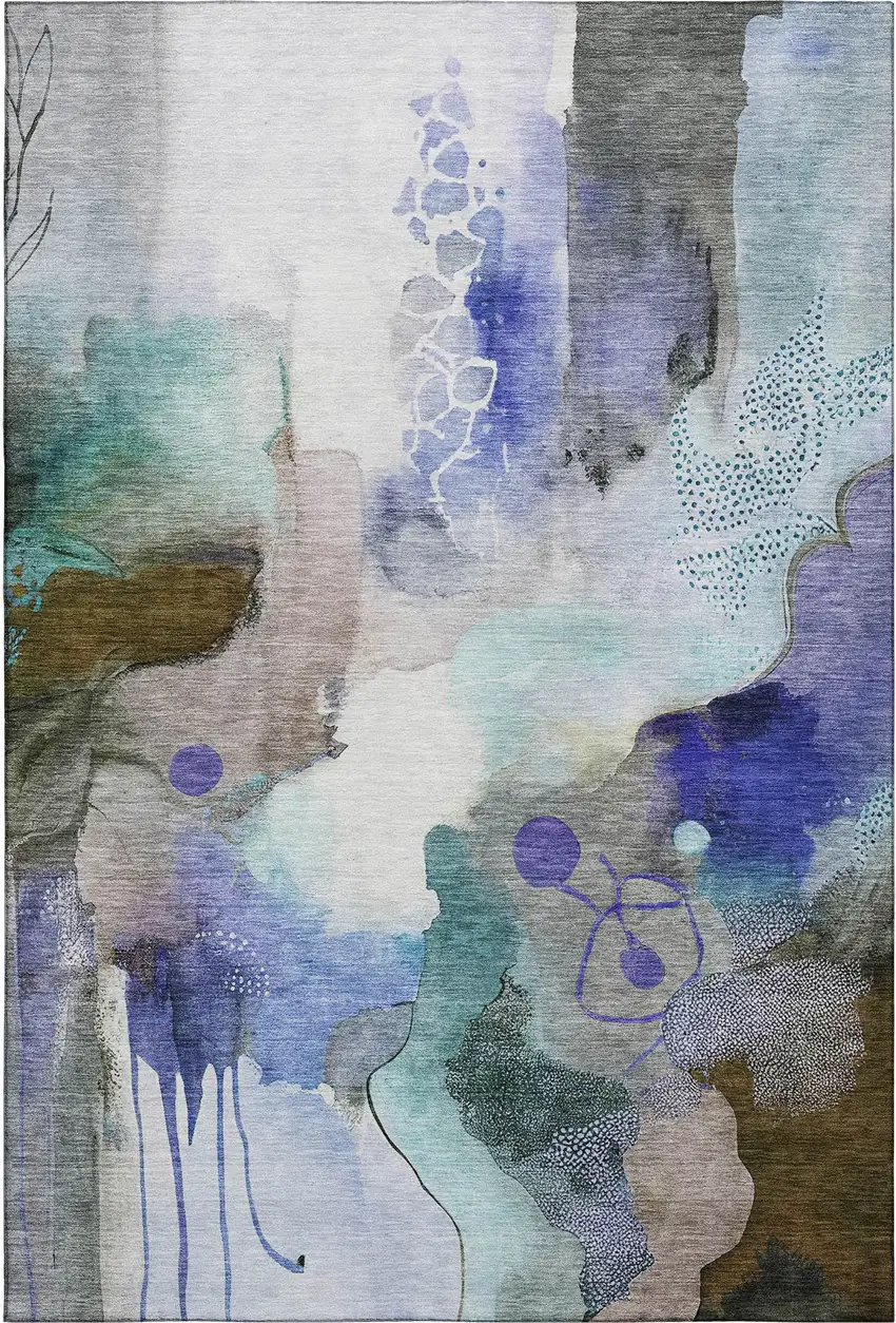 Brown And Teal Abstract Washable Area Rug With UV Protection Photo 1