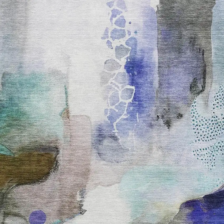 Brown And Teal Abstract Washable Area Rug With UV Protection Photo 3