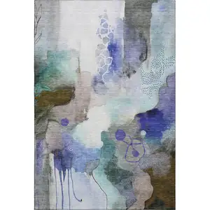 Photo of Brown And Teal Abstract Washable Area Rug With UV Protection