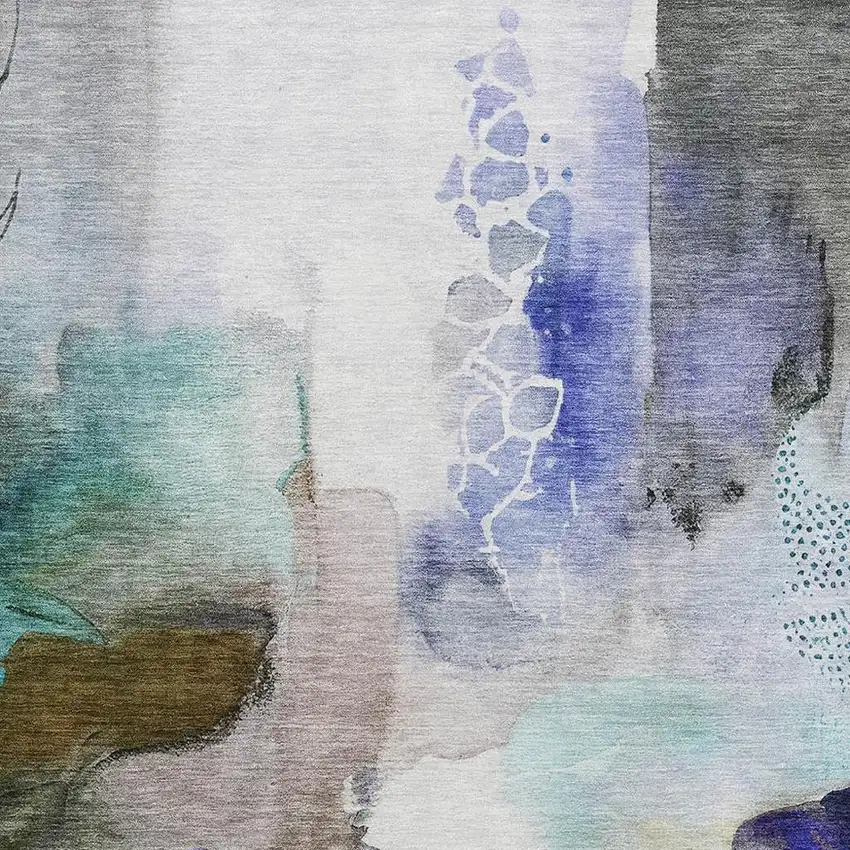 Brown And Teal Abstract Washable Area Rug With UV Protection Photo 3