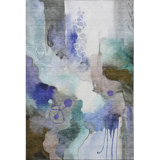 Brown And Teal Abstract Washable Area Rug With UV Protection Photo 4