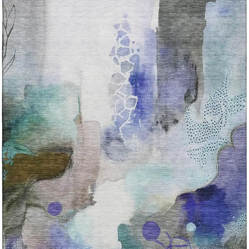 Brown And Teal Abstract Washable Area Rug With UV Protection Photo 3