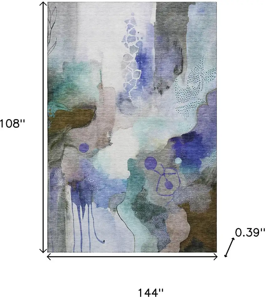 Brown And Teal Abstract Washable Area Rug With UV Protection Photo 9