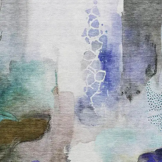 Brown And Teal Abstract Washable Area Rug With UV Protection Photo 3