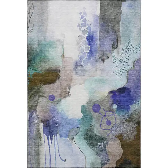 Brown And Teal Abstract Washable Area Rug With UV Protection Photo 1