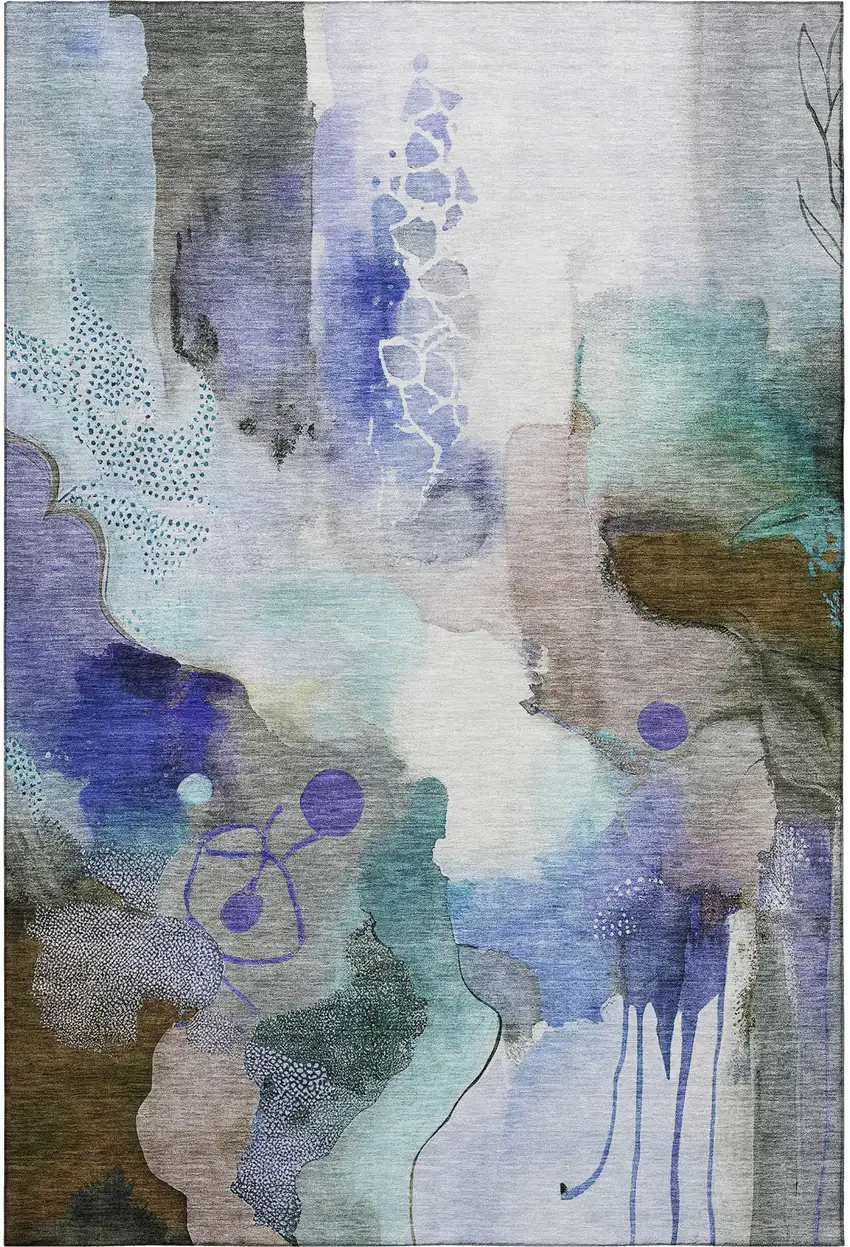 Brown And Teal Abstract Washable Area Rug With UV Protection Photo 4