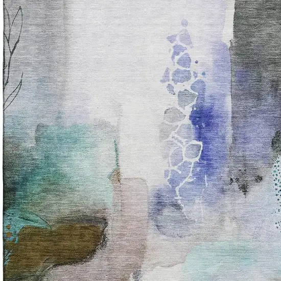 Brown And Teal Abstract Washable Area Rug With UV Protection Photo 3