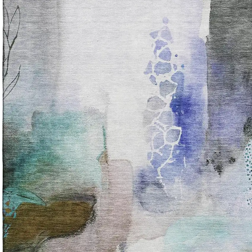 Brown And Teal Abstract Washable Area Rug With UV Protection Photo 3