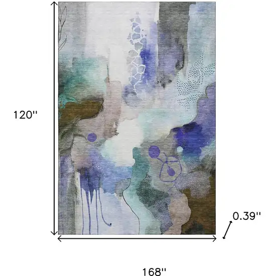Brown And Teal Abstract Washable Area Rug With UV Protection Photo 9