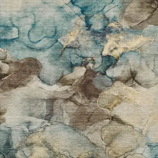 Brown And Teal Blue Abstract Washable Indoor Outdoor Area Rug Photo 3