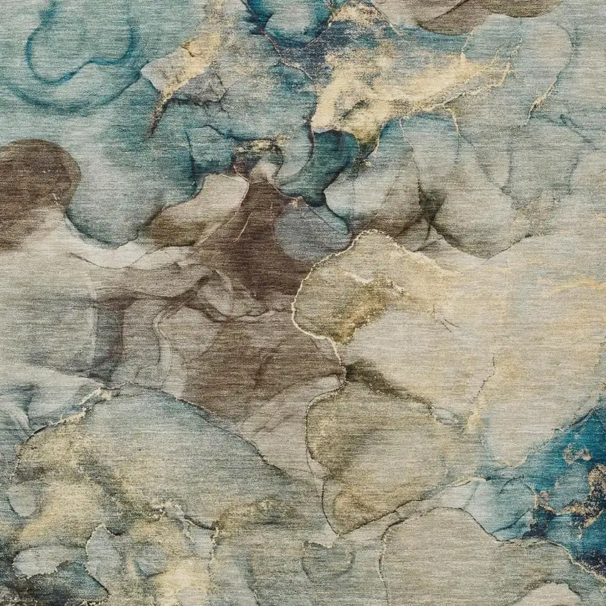 Brown And Teal Blue Abstract Washable Indoor Outdoor Area Rug Photo 3