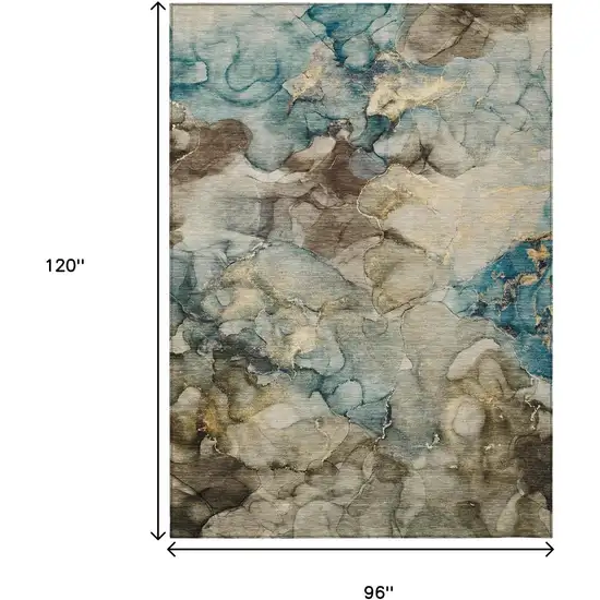 Brown And Teal Blue Abstract Washable Indoor Outdoor Area Rug Photo 9