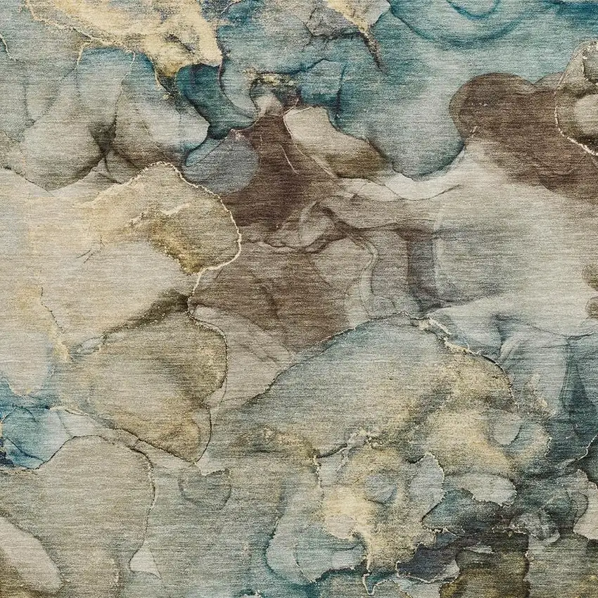 Brown And Teal Blue Abstract Washable Indoor Outdoor Area Rug Photo 3