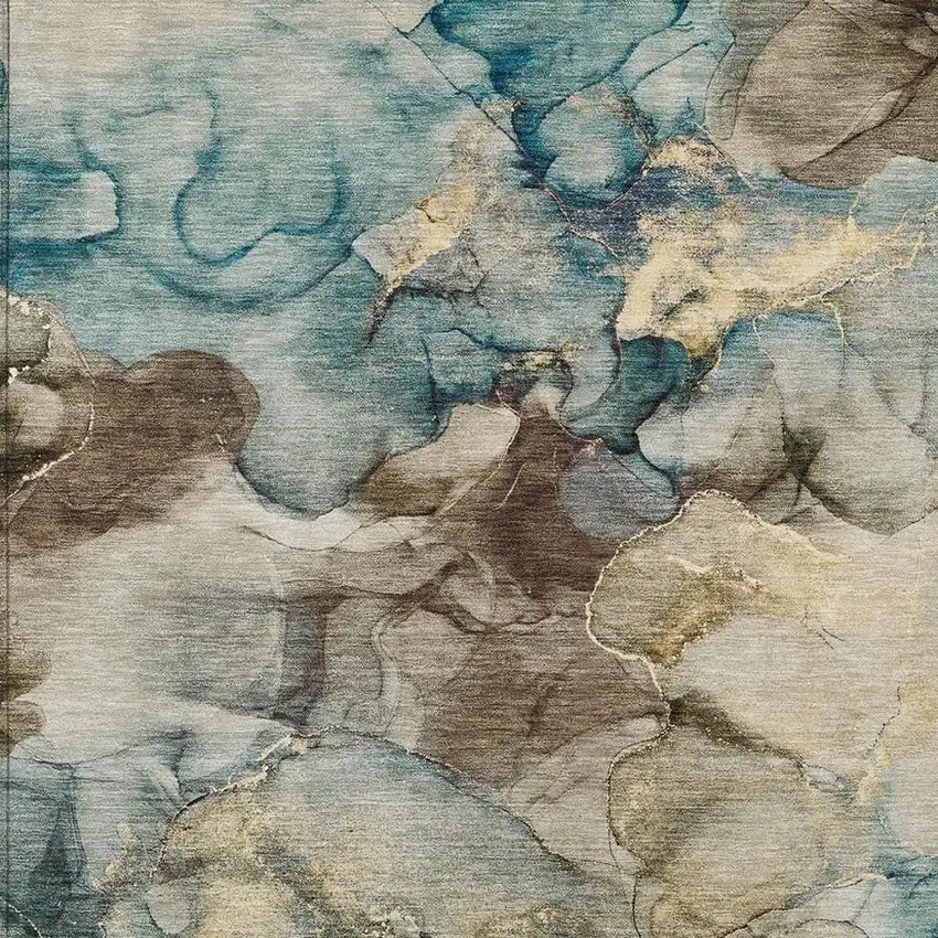 Brown And Teal Blue Abstract Washable Indoor Outdoor Area Rug Photo 7