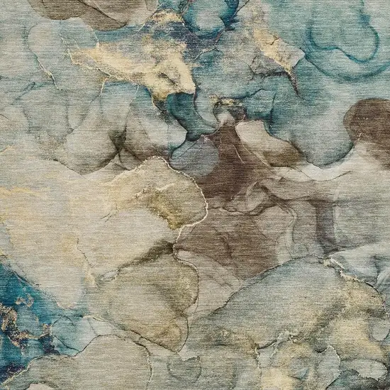 Brown And Teal Blue Abstract Washable Indoor Outdoor Area Rug Photo 3