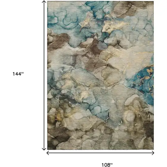 Brown And Teal Blue Abstract Washable Indoor Outdoor Area Rug Photo 9