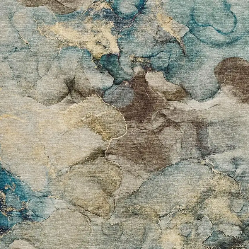 Brown And Teal Blue Abstract Washable Indoor Outdoor Area Rug Photo 3