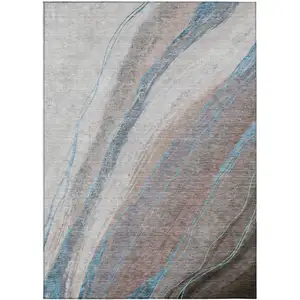 Photo of Brown And Teal Blue Abstract Washable Indoor Outdoor Area Rug