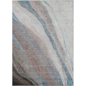Photo of Brown And Teal Blue Abstract Washable Indoor Outdoor Area Rug