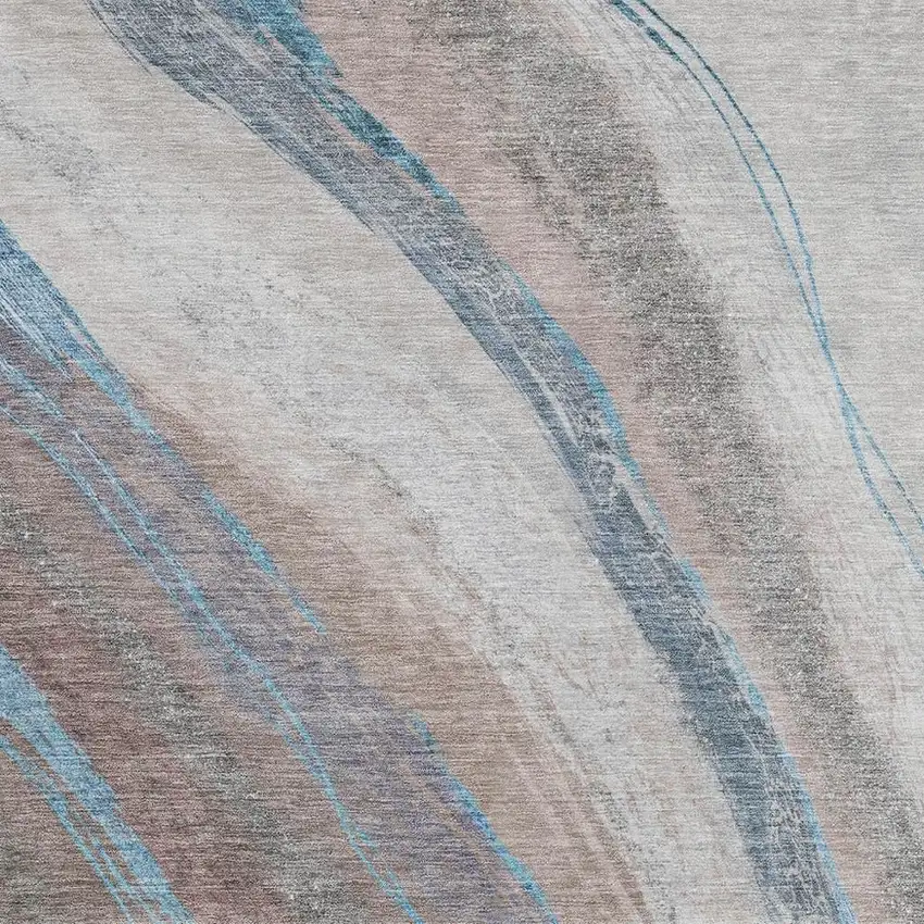 Brown And Teal Blue Abstract Washable Indoor Outdoor Area Rug Photo 3