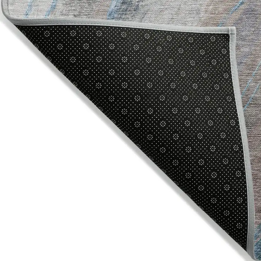 Brown And Teal Blue Abstract Washable Indoor Outdoor Area Rug Photo 5