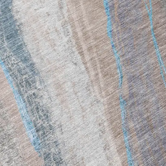Brown And Teal Blue Abstract Washable Indoor Outdoor Area Rug Photo 9