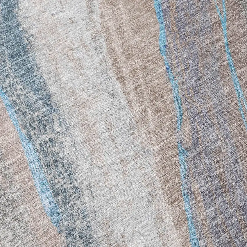 Brown And Teal Blue Abstract Washable Indoor Outdoor Area Rug Photo 9