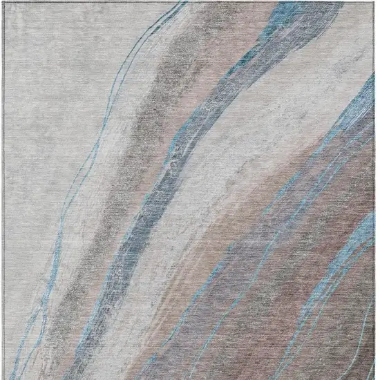 Brown And Teal Blue Abstract Washable Indoor Outdoor Area Rug Photo 7