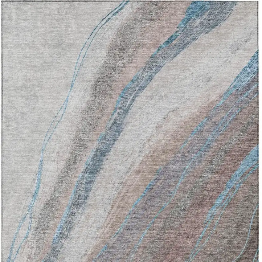 Brown And Teal Blue Abstract Washable Indoor Outdoor Area Rug Photo 7