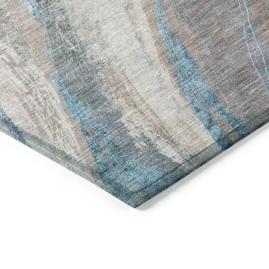 Brown And Teal Blue Abstract Washable Indoor Outdoor Area Rug Photo 6