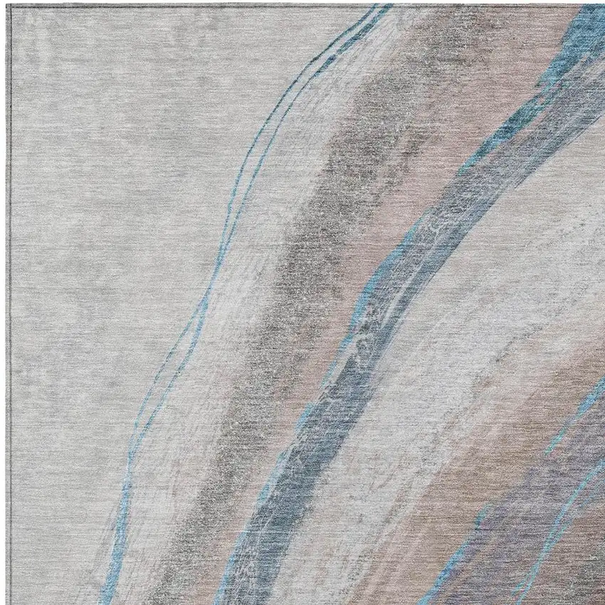 Brown And Teal Blue Abstract Washable Indoor Outdoor Area Rug Photo 3