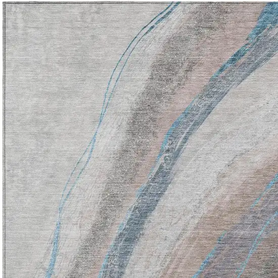 Brown And Teal Blue Abstract Washable Indoor Outdoor Area Rug Photo 3