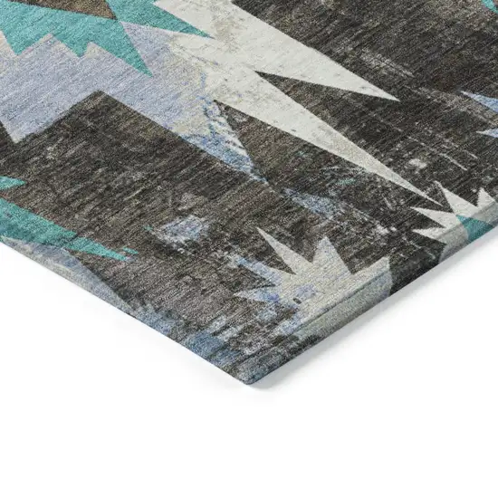 Brown And Teal Blue Aztec Washable Indoor Outdoor Area Rug Photo 8