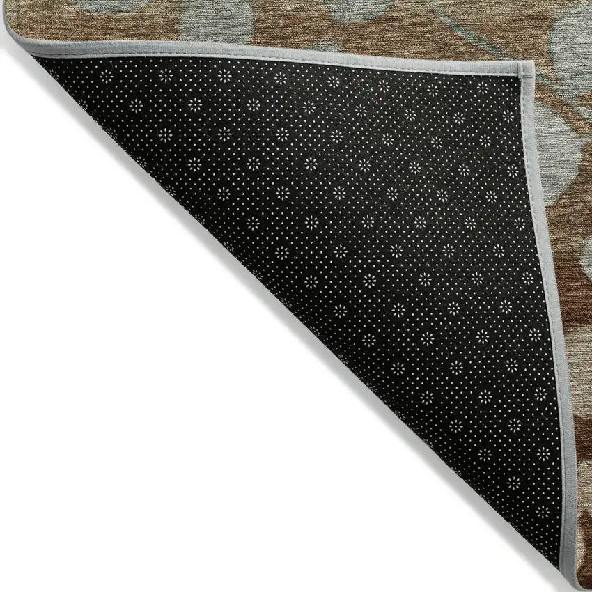 Brown And Teal Blue Floral Washable Indoor Outdoor Area Rug Photo 5