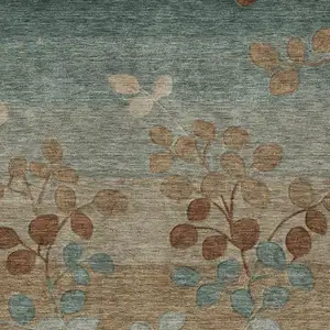 Photo of Brown And Teal Blue Floral Washable Indoor Outdoor Area Rug