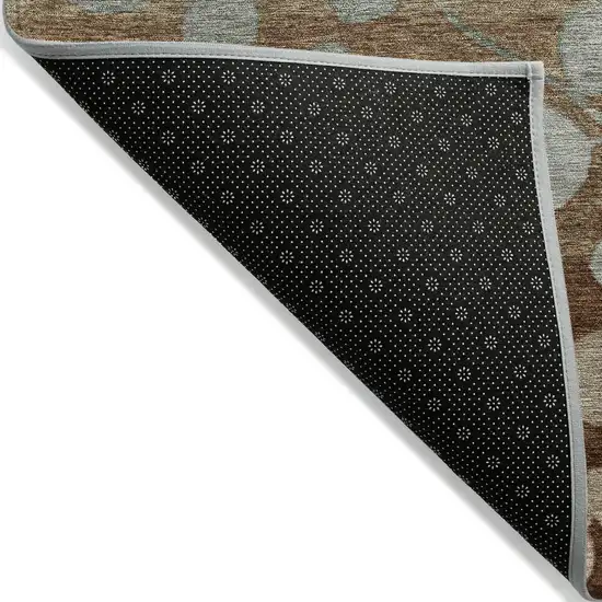 Brown And Teal Blue Floral Washable Indoor Outdoor Area Rug Photo 5