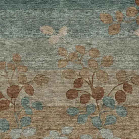 Brown And Teal Blue Floral Washable Indoor Outdoor Area Rug Photo 3