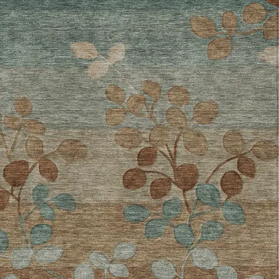 Brown And Teal Blue Floral Washable Indoor Outdoor Area Rug Photo 7