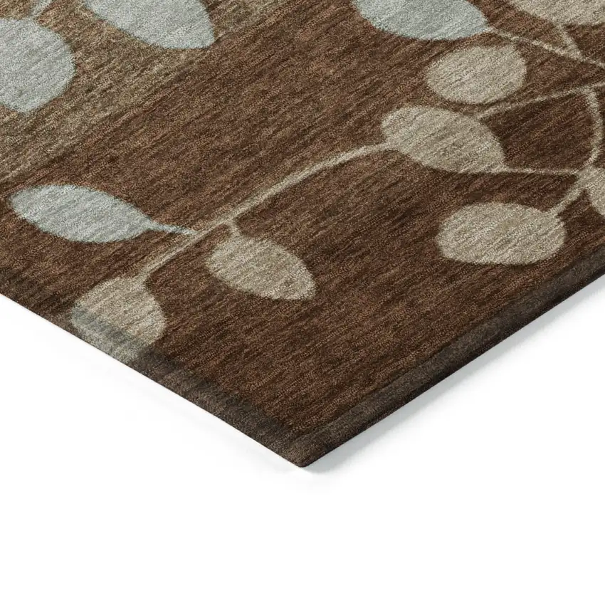 Brown And Teal Blue Floral Washable Indoor Outdoor Area Rug Photo 6