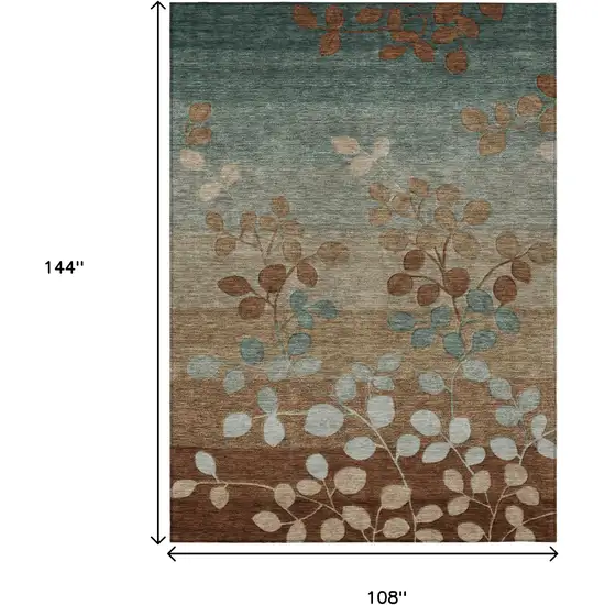 Brown And Teal Blue Floral Washable Indoor Outdoor Area Rug Photo 9